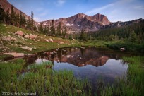 alice, sunrise, tarn, reflection, wild basin, clouds